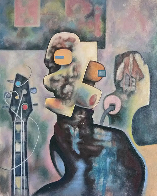 backstage schmooze 2019, oil on canvas 20x16 inches